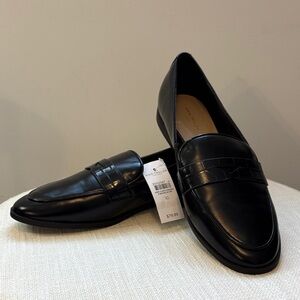 Ann Taylor Sleek Black Leather Loafers